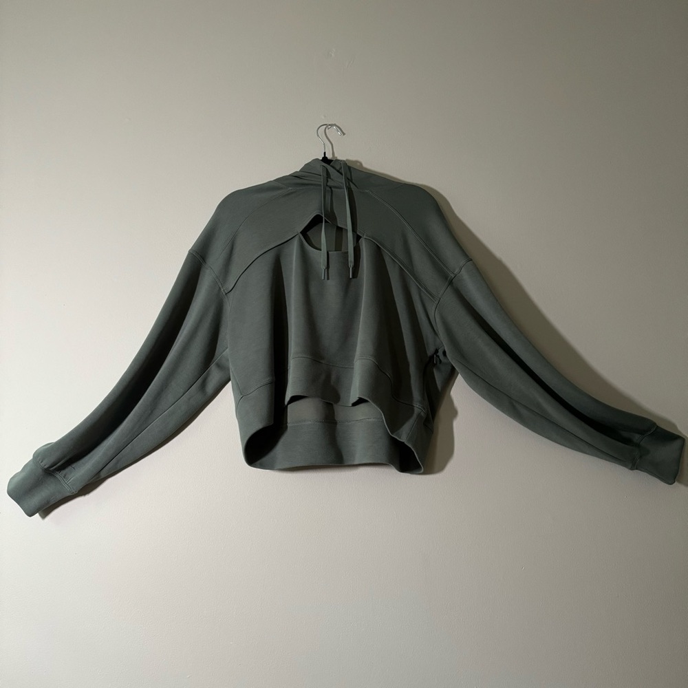 Silky soft cropped athleisure hoodie with chest cut out and zip-up pockets